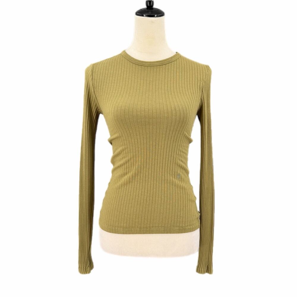 G-Star Raw Olive Green Ribbed Slim Baddie Casual Basic Simple Fall School Top